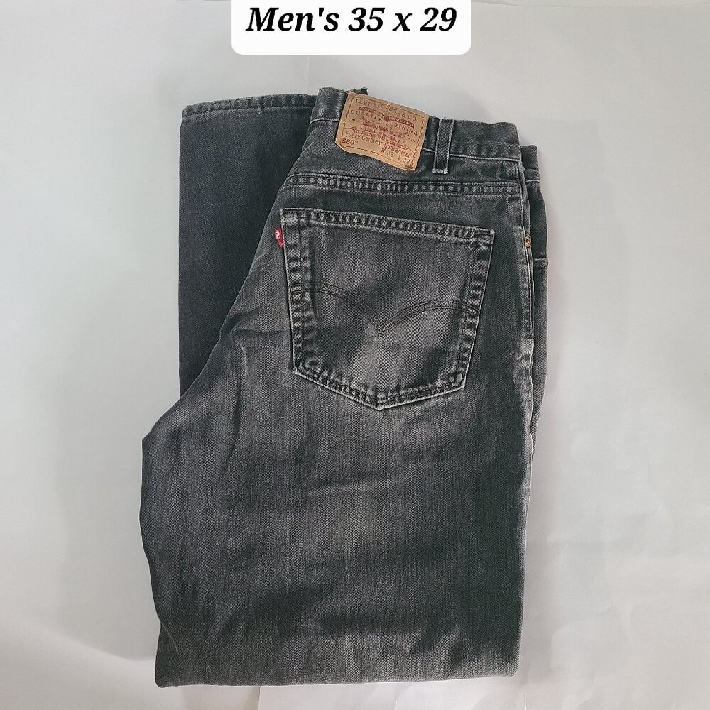 Vintage 80s Levi's 560 Black Loose Fit Tapered Leg Men's Jeans Size 35 x 29 USA